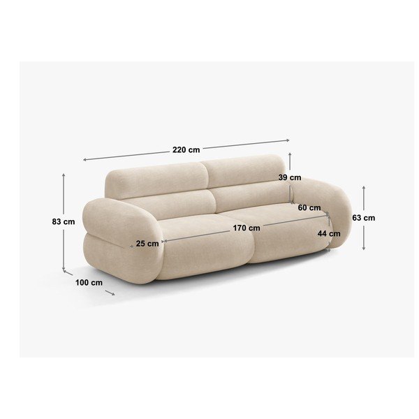 Divano beige con rivestimento in ciniglia 220 cm Neo – Micadoni -image-4