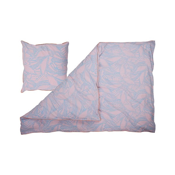 Biancheria da letto in percalle di cotone blu e rosa 200x140 cm Leafs - Bahne & CO