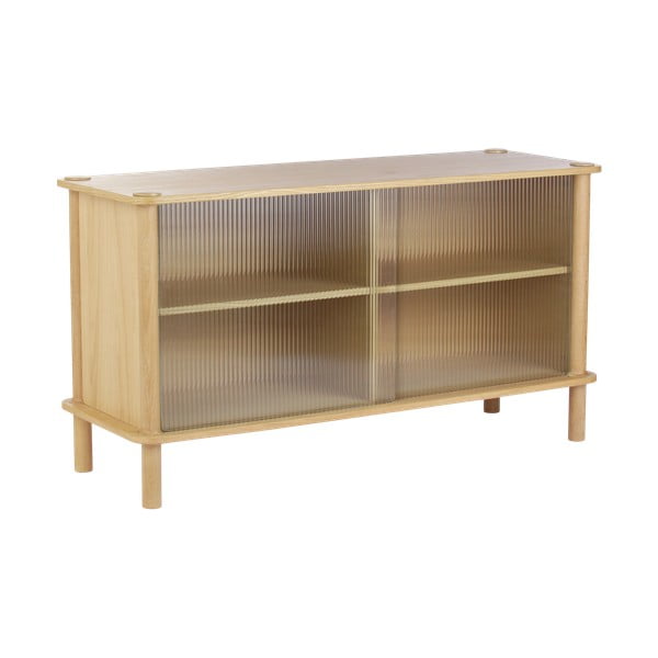 Vetrina di colore naturale in rovere massiccio con ante scorrevoli 135x73,5x48 cm Italic – UMAGE-image-1