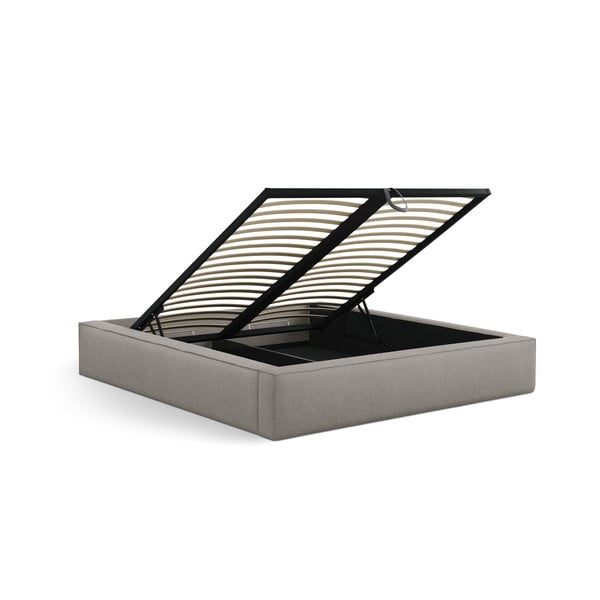 Letto matrimoniale imbottito grigio chiaro con contenitore con rete inclusa 200x200 cm Simon Olivia – Micadoni -image-2