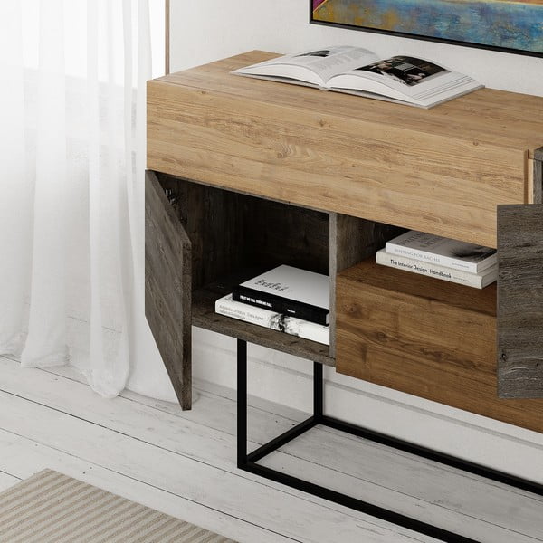 Cassettiera bassa in rovere decorato in marrone naturale 145x82 cm Titan - Marckeric-image-4