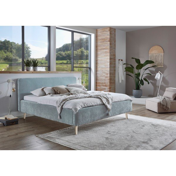 Letto matrimoniale imbottito azzurro rete non inclusa 180x200 cm Mattis – Meise Möbel-image-1