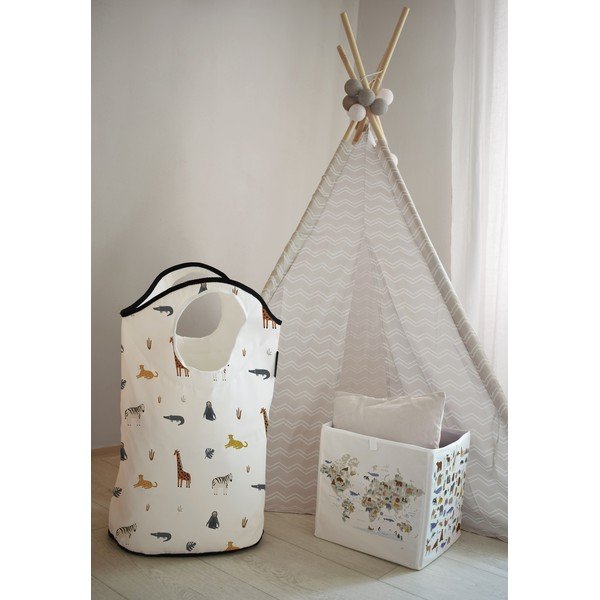 Cestino per bambini in tessuto bianco 57x26x70 cm Safari Animals - Butter Kings-image-1