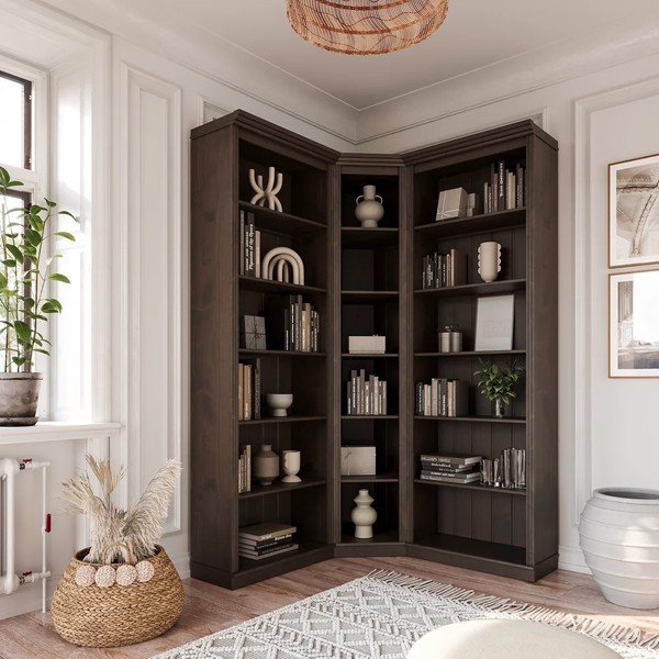 Libreria marrone scuro in pino massiccio 85x219x56 cm Anita – Støraa-image-2