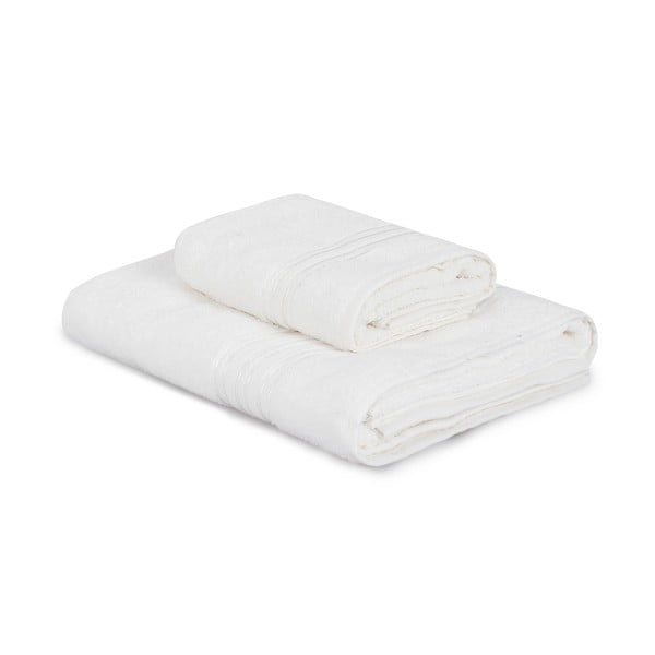 Asciugamani e teli da bagno in cotone color crema in set di 2 pezzi Dora - Foutastic