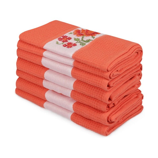Set di 6 asciugamani arancioni in puro cotone Simplicity, 45 x 70 cm - Mijolnir