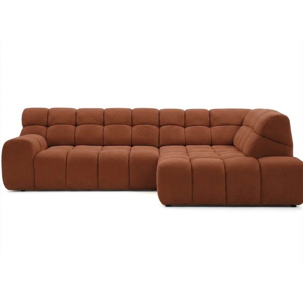 Divano angolare arancione allungabile/con movimento relax elettrico (con penisola a destra/a L) Andre – Bobochic Paris