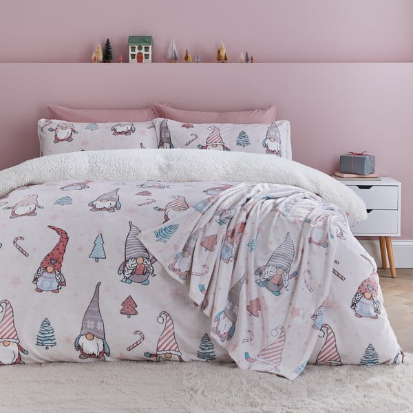 Set copripiumino e federa rosa chiaro in micropile per letto singolo 135x200 cm Festive Gnomes – Catherine Lansfield-image-4