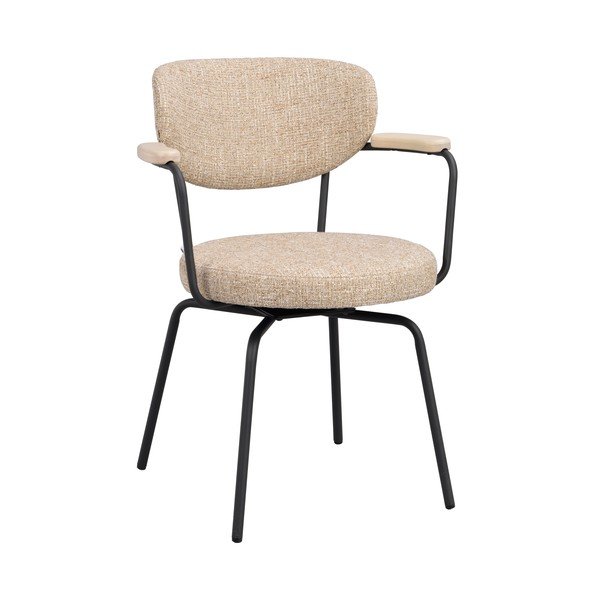 Sedia da pranzo nera/beige in metallo con braccioli Merrick – Rowico