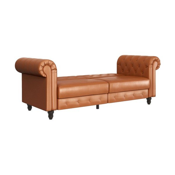 Divano letto in similpelle marrone cognac 236 cm Felix - Støraa-image-3