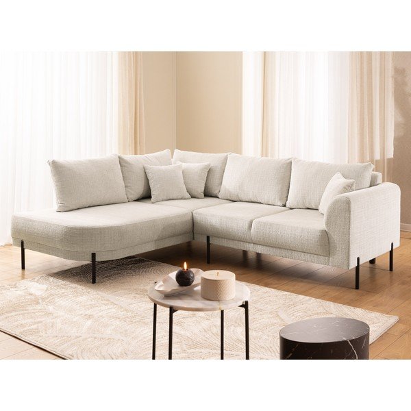 Divano angolare beige (con penisola a sinistra/a L) con rivestimento in ciniglia Mauris  – Ropez-image-4