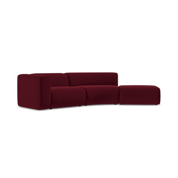 Chaise longue burgundy (con penisola a destra) con rivestimento in velluto Ekahi – Makamii-image-2