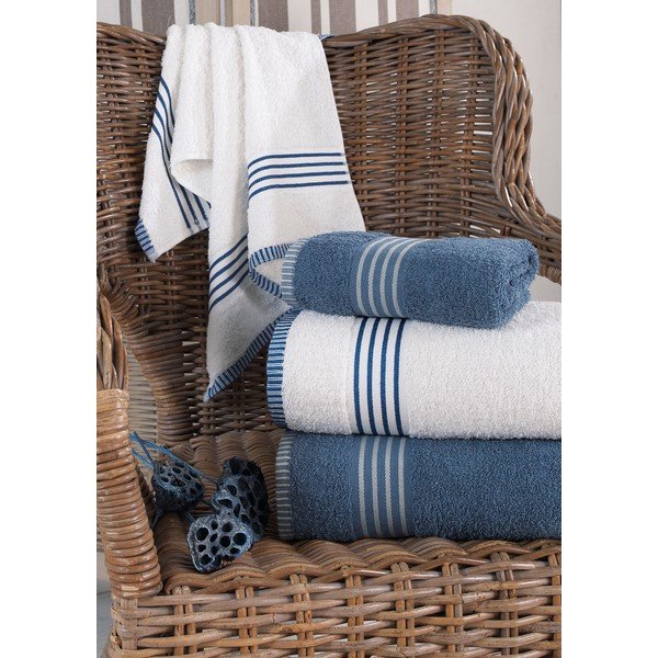 Set di asciugamani per viso e corpo bianchi e blu in cotone 4 pz – Mila Home-image-1