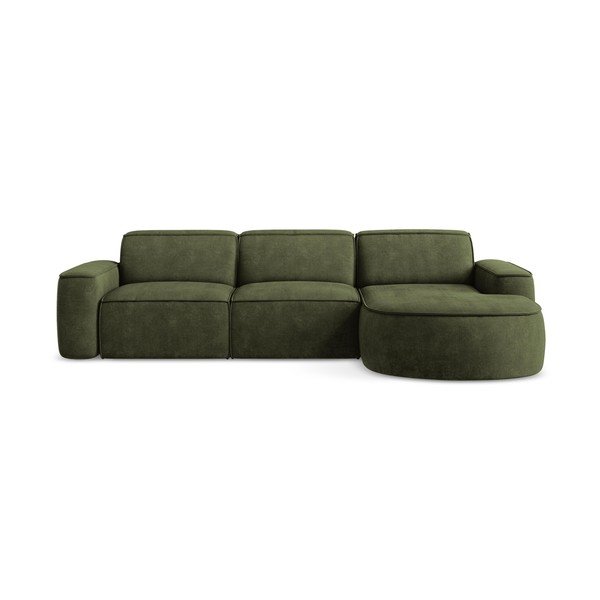 Divano angolare verde (con penisola a destra/con chaise lounge) con rivestimento in ciniglia Omao – Makamii