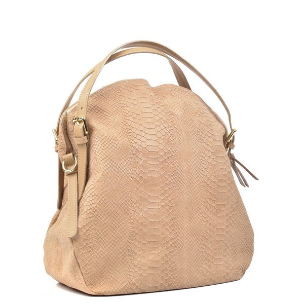 Béžová kožená kabelka Carla Ferreri Hobo-image-3