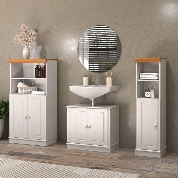 Mobile per bagno bianco in pino massiccio alto/stretto 30,5x115,5 cm Anita – Støraa-image-1