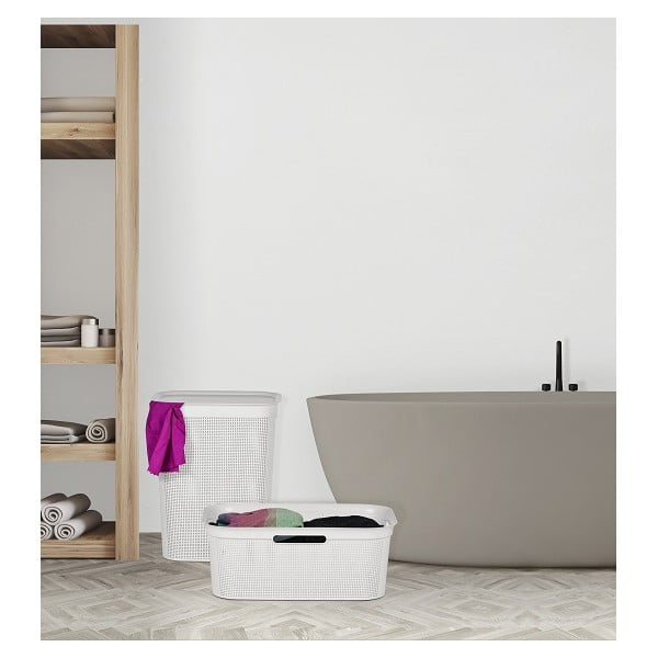 Cesto portabiancheria in plastica bianca 41 l Brisen - Rotho-image-2