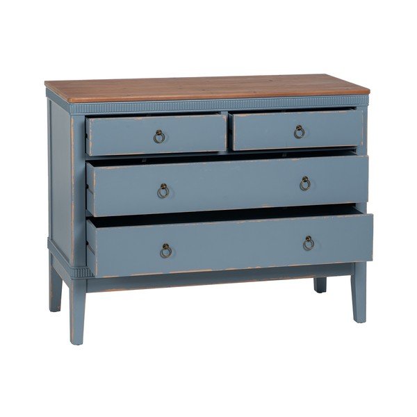 Cassettiera bassa blu in legno di abete 115x90 cm Shabby - Ixia-image-2