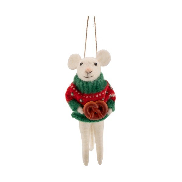 Decorazione per albero di natale in tessuto 6 cm Mouse with Pretzel – Sass & Belle