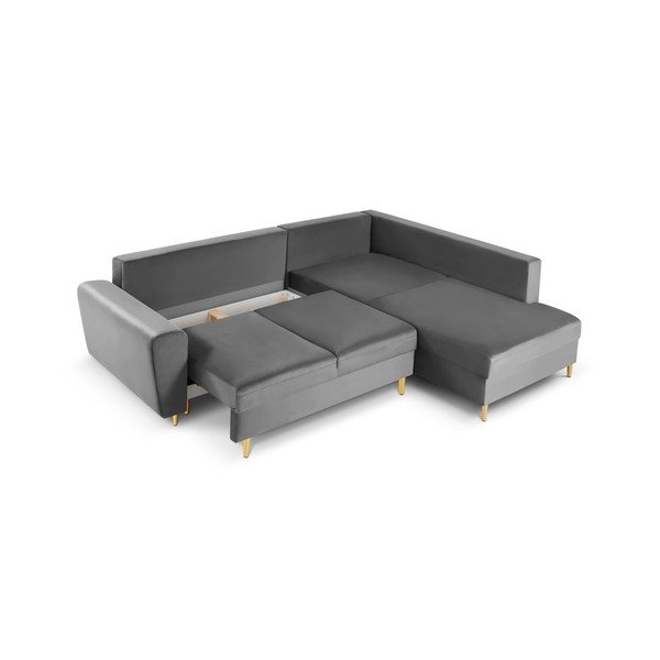 Divano angolare grigio chiaro allungabile e con contenitore (con penisola a destra/a L) con rivestimento in velluto Kyoto – Cosmopolitan Design-image-3