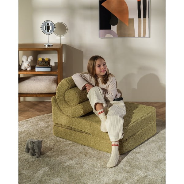 Poltrona per bambini verde con rivestimento in bouclé Flipster – Wigiwama-image-2