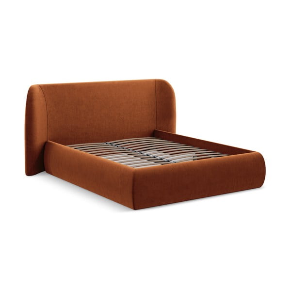 Letto matrimoniale imbottito in terracotta con contenitore a griglia 180x200 cm Hauke - Makamii