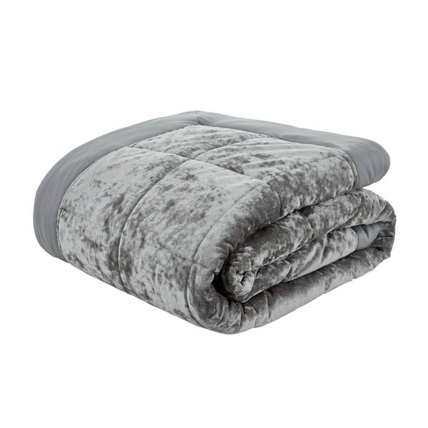 Copriletto trapuntato in velluto grigio per letto matrimoniale 220x220 cm Crushed - Catherine Lansfield-image-1