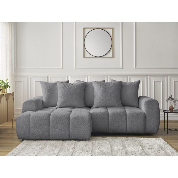 Divano angolare grigio allungabile/con contenitore (con penisola a sinistra/con chaise lounge) con rivestimento in bouclé Roxelane – Bobochic Paris-image-1