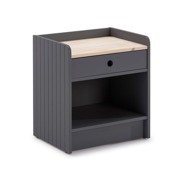 Comodino grigio con piano in legno di pino Monte - Marckeric-image-2