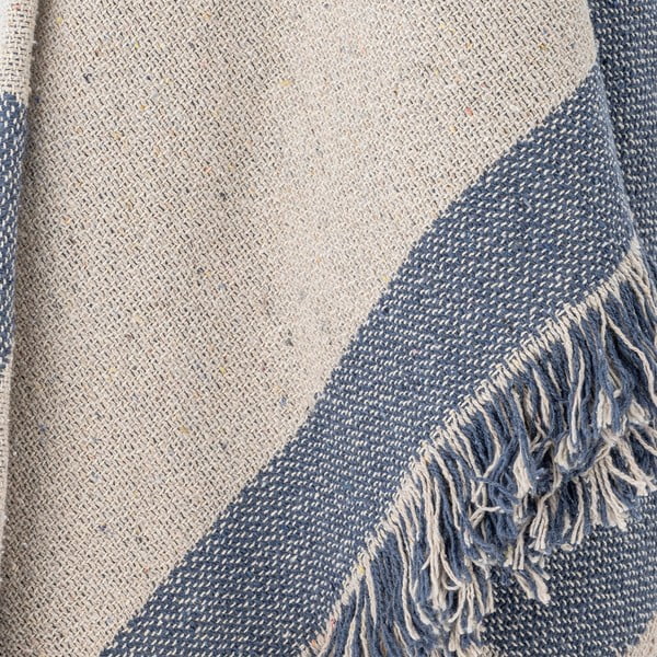 Coperta blu e beige in cotone riciclato 130x160 cm Ethan – Bloomingville-image-1