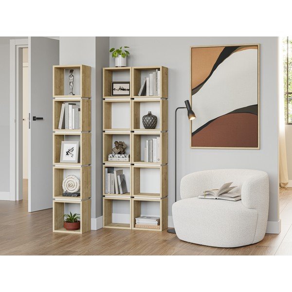 Libreria in rovere decorata in bianco e naturale 32x167 cm Lofty - Marckeric-image-1