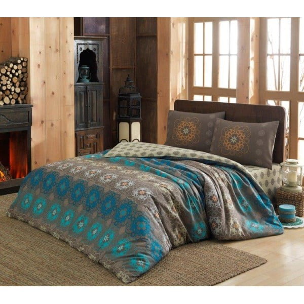 Biancheria da letto in cotone con lenzuolo per letto matrimoniale e 2 federe Ametista, 200 x 220 cm - Mijolnir