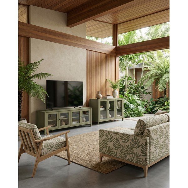 Vetrina verde in pino massiccio 142x80x40 cm Alessandra – Marckeric-image-1