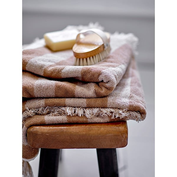 Asciugamano in cotone marrone e beige 50x100 cm Elaia - Bloomingville-image-1