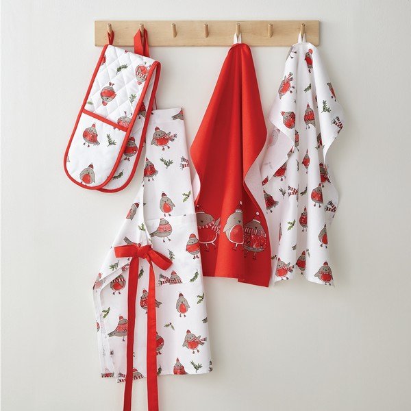 Set di 2 asciugamani in cotone con motivo natalizio 50x70 cm Christmas Robins - Catherine Lansfield-image-2