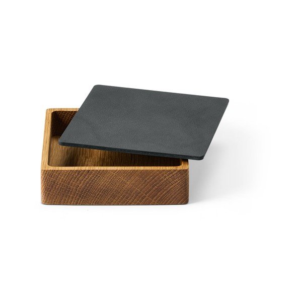 Scatola decorativa con coperchio color antracite/di colore naturale in legno ed eco pelle 11x11x3,5 cm Square Nupo – LIND DNA-image-1