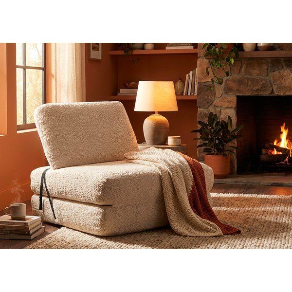 Poltrona bianca allungabile con rivestimento in bouclé Faster – Mauro Ferretti-image-1