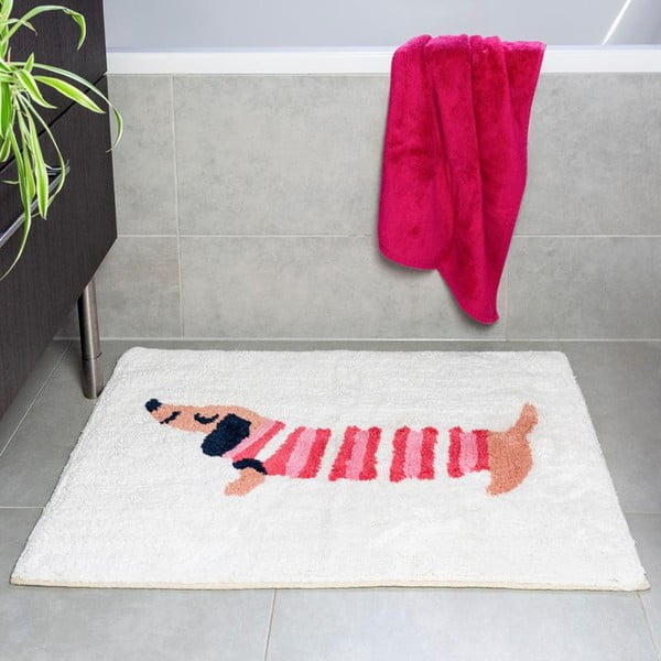 Tappetino da bagno rosso/bianco 83x52,5 cm Sausage Dog - Rex London-image-1