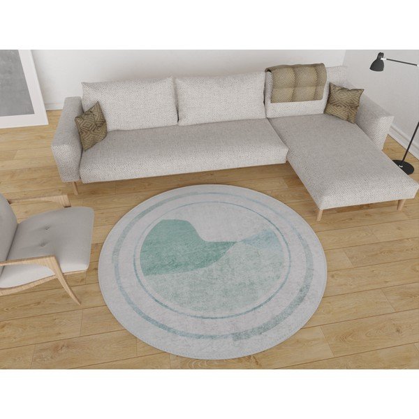 Tappeto rotondo lavabile in turchese e crema ø 80 cm Yuvarlak - Vitaus-image-1