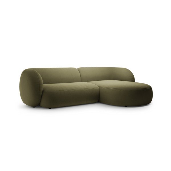 Divano angolare verde (con penisola a destra/con chaise lounge) con rivestimento in velluto Kate – Micadoni -image-1
