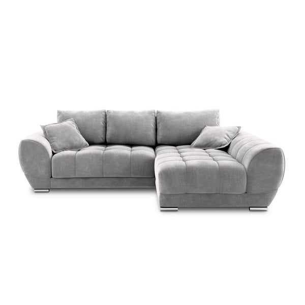 Divano letto angolare grigio chiaro con rivestimento in velluto, angolo destro Nuage - Windsor & Co Sofas