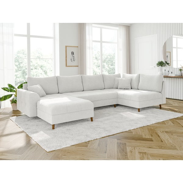 Divano angolare crema in tessuto bouclé (angolo sinistro/"U") Ariella - Ropez-image-3