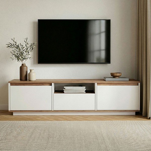 Mobile TV bianco/di colore naturale con effetto pino 160x42x30 cm Sentinel – Kalune Design-image-2