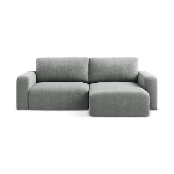 Divano angolare grigio allungabile/con contenitore (con penisola a destra/con chaise lounge) con rivestimento in ciniglia Kona – Makamii