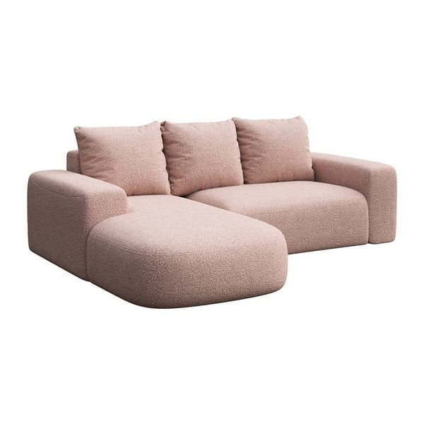 Divano angolare rosa (con penisola a sinistra e chaise lounge) rivestito in bouclé Monce – Rodier-image-2