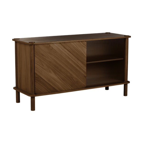 Vetrina marrone in rovere massiccio con ante scorrevoli 135x73,5x48 cm Italic – UMAGE-image-2