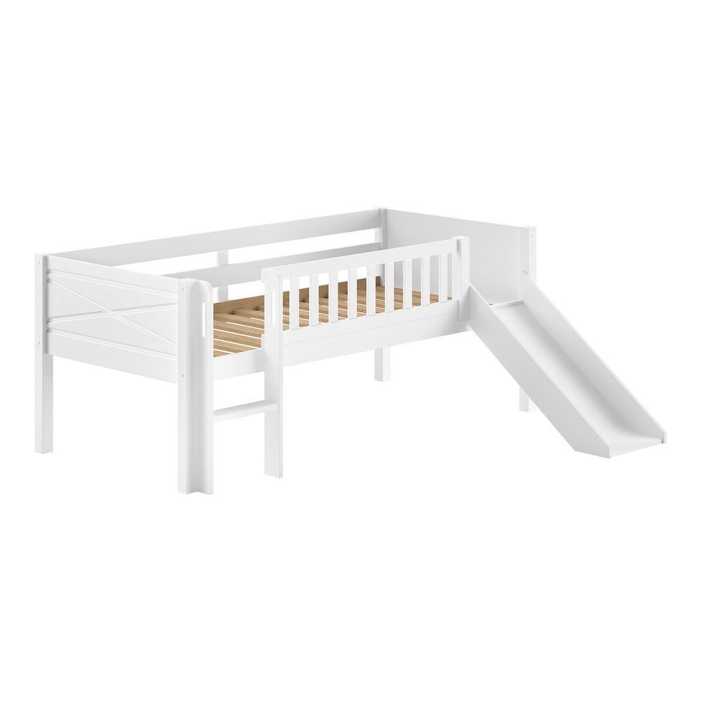 Letto da bambini rialzato bianco in pino massiccio con rete inclusa 90x200 cm Scott – Vipack | Letti per bambini