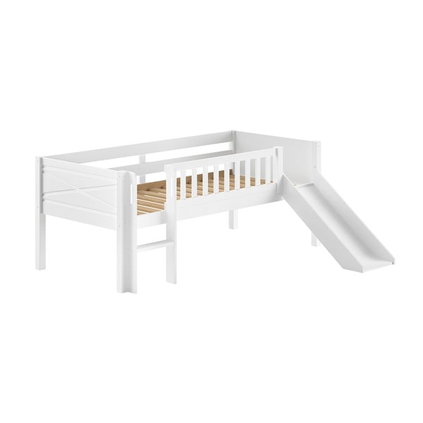Letto da bambini rialzato bianco in pino massiccio con rete inclusa 90x200 cm Scott – Vipack