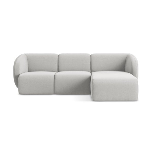 Divano angolare grigio chiaro (con penisola a destra/con chaise lounge) con rivestimento in velluto Lani – Makamii