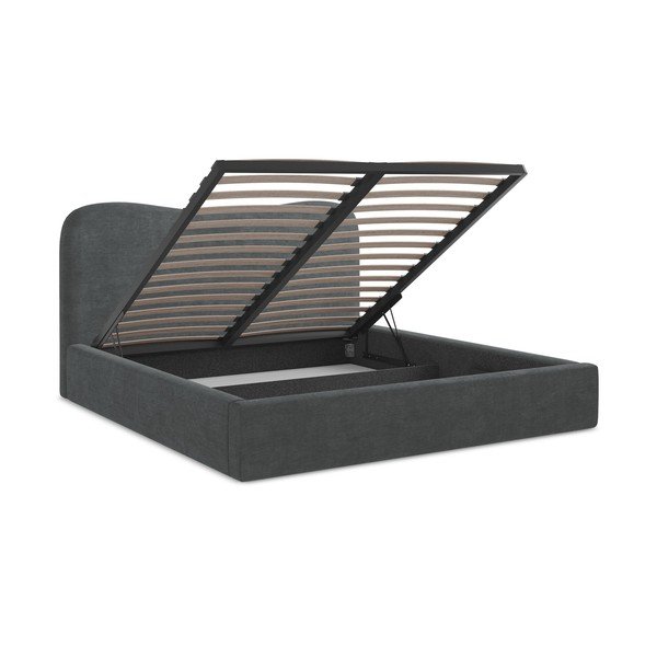 Letto matrimoniale imbottito grigio scuro con contenitore con rete inclusa 180x200 cm Kahai – Makamii-image-3